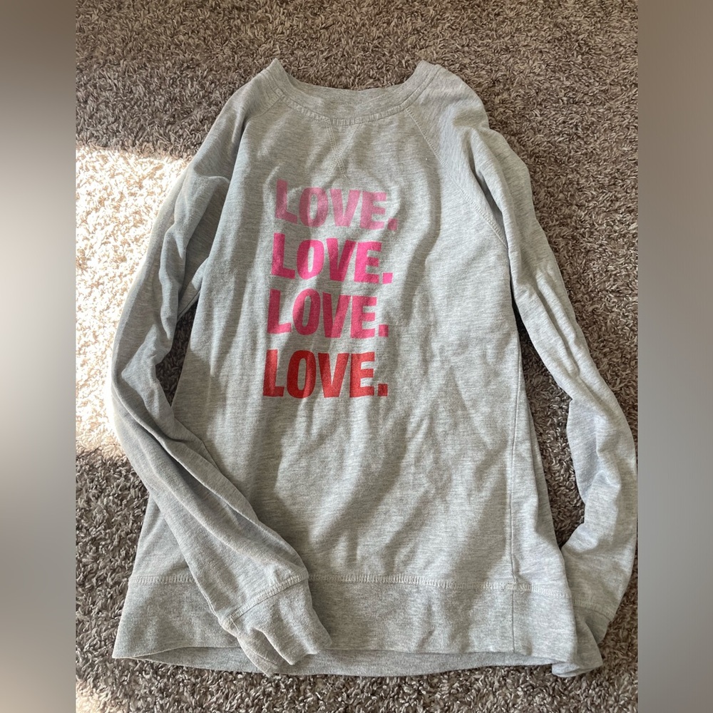 Gray Long Sleeve Shirt with Pink 'Love' Print